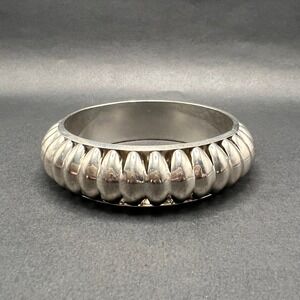 Vintage Bangle Bracelet Silver Tone Ribbed Domed 3D Chunky Boho Statement